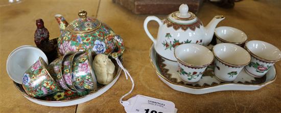 2 Chinese miniature porcelain tea sets & 3 other items